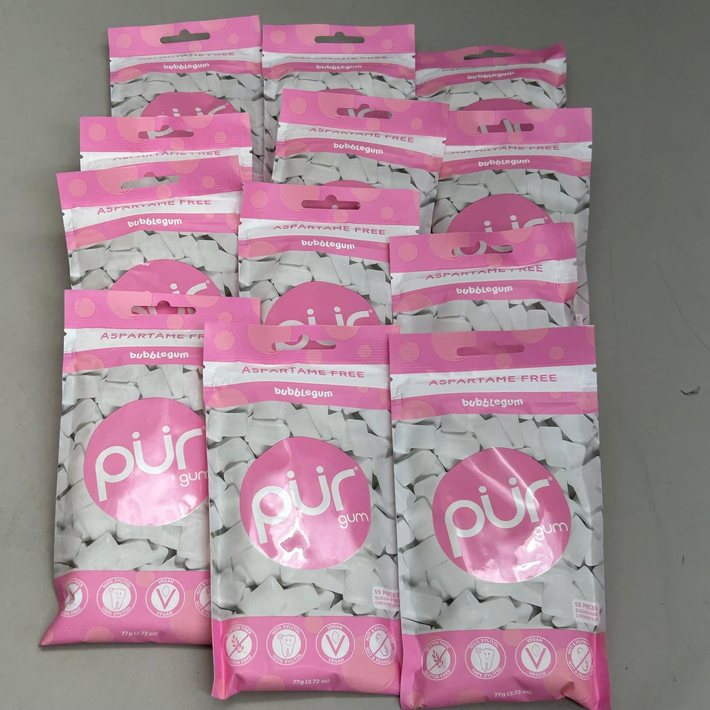 PUR (12 PACK, 55 Pieces Each) Sugar Free BubbleGum Flavored Chewing Gum
