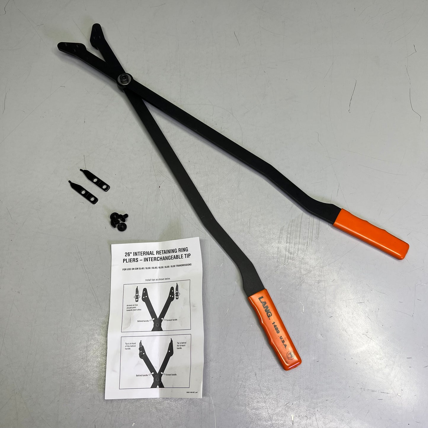 LANG TOOLS Internal Retaining Ring Pliers Interchangeable Tip 26" Black 1489