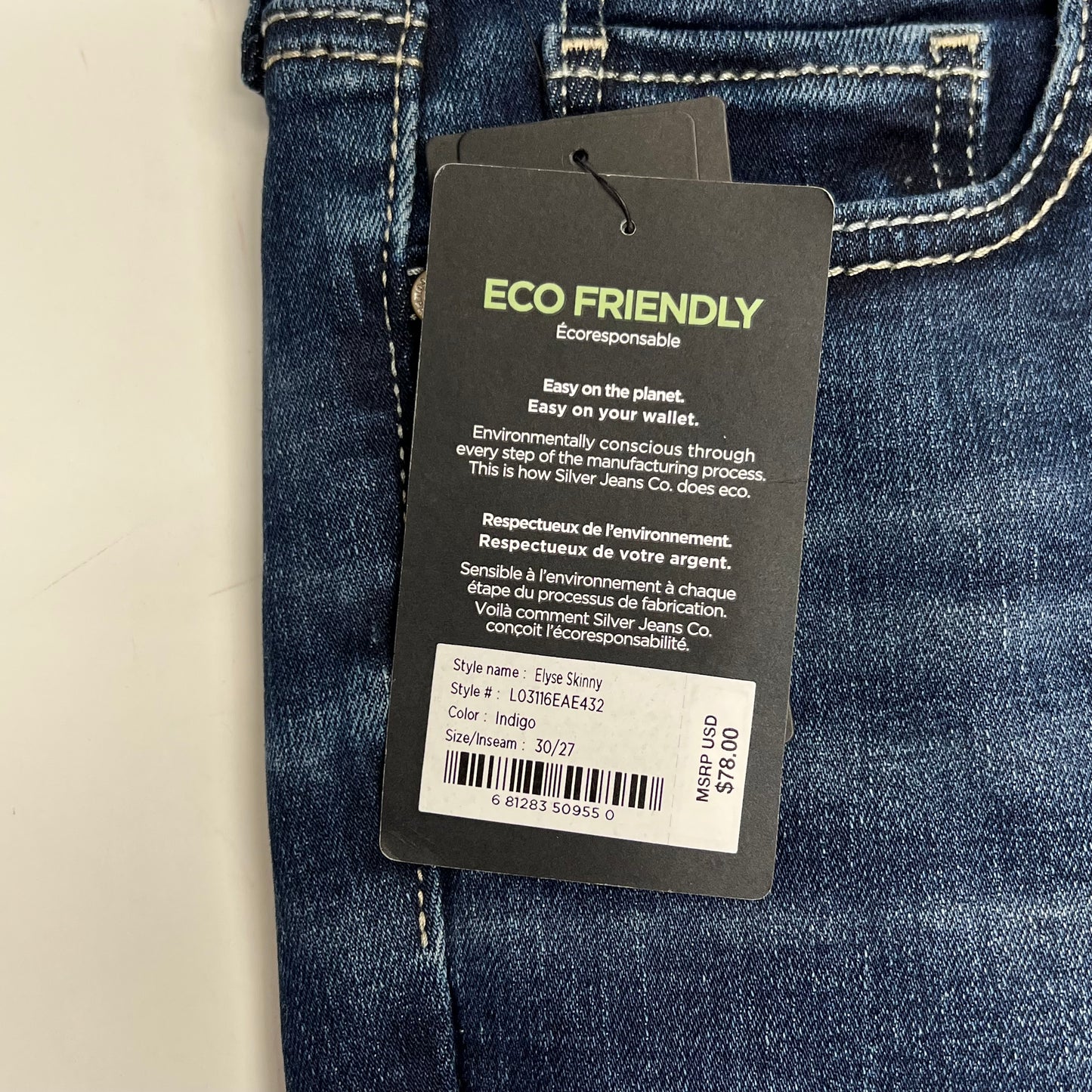 SILVER JEANS CO Elyse Curvy Fit Mid Rise Skinny Leg Jean Womens Sz 30/27 Indigo