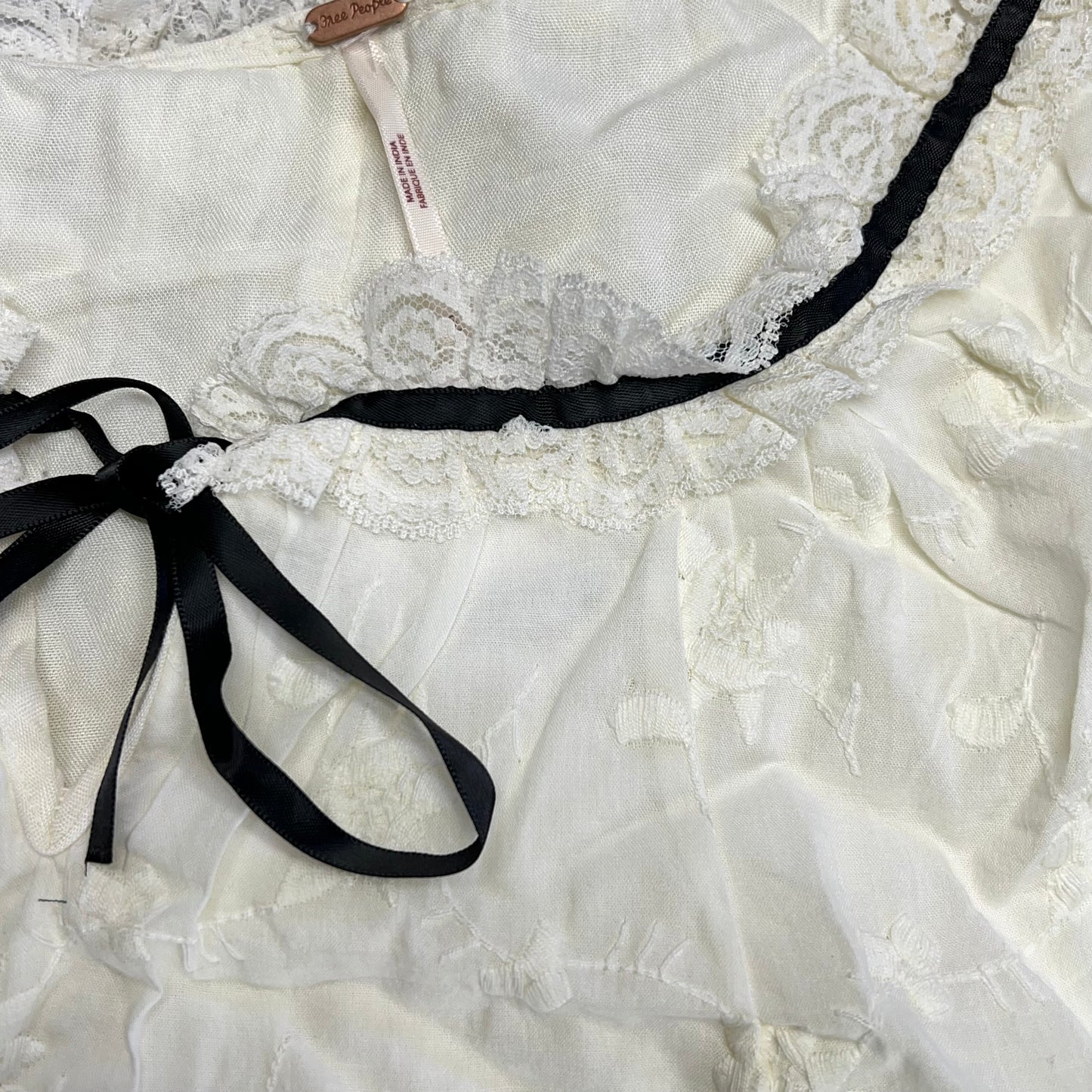 FREE PEOPLE Juno Embroidered Baby Doll Dress Women's Sz XS White/Black 11163933