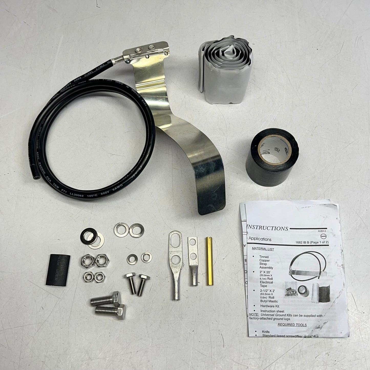 NWS Uni Ground Kit Tinned W/ Unattached 1/4" & 3/8" Two-Hole Lug 5' Lead GK-UT