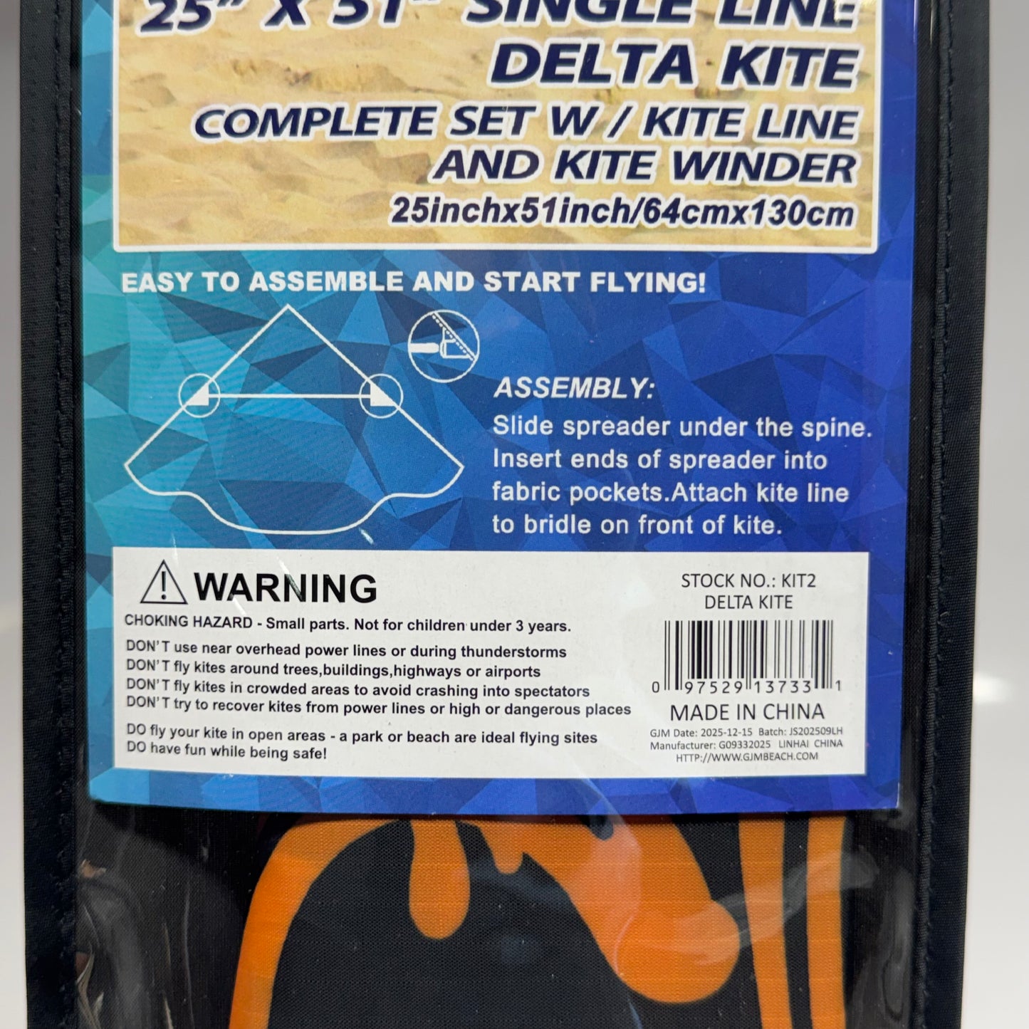 SURFGEAR Single Line Graffiti-Designed Delta Kite - Complete Set with Kite Line & Winder Sz 25" x 51" KIT2 DELTA KITE