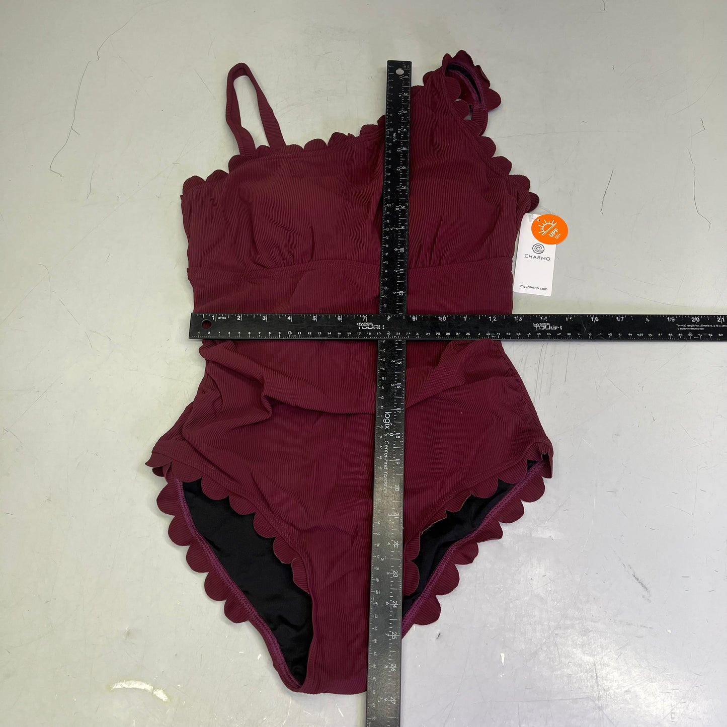 CHARMO Asymmetrical Retro Ribbed Moderate Cut One Piece Swimwear Wmn Sz M Wine