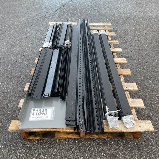 ZA@ Pallet of MIXED Steel Shelving Frame Parts ~440 lbs Black (AS-IS)