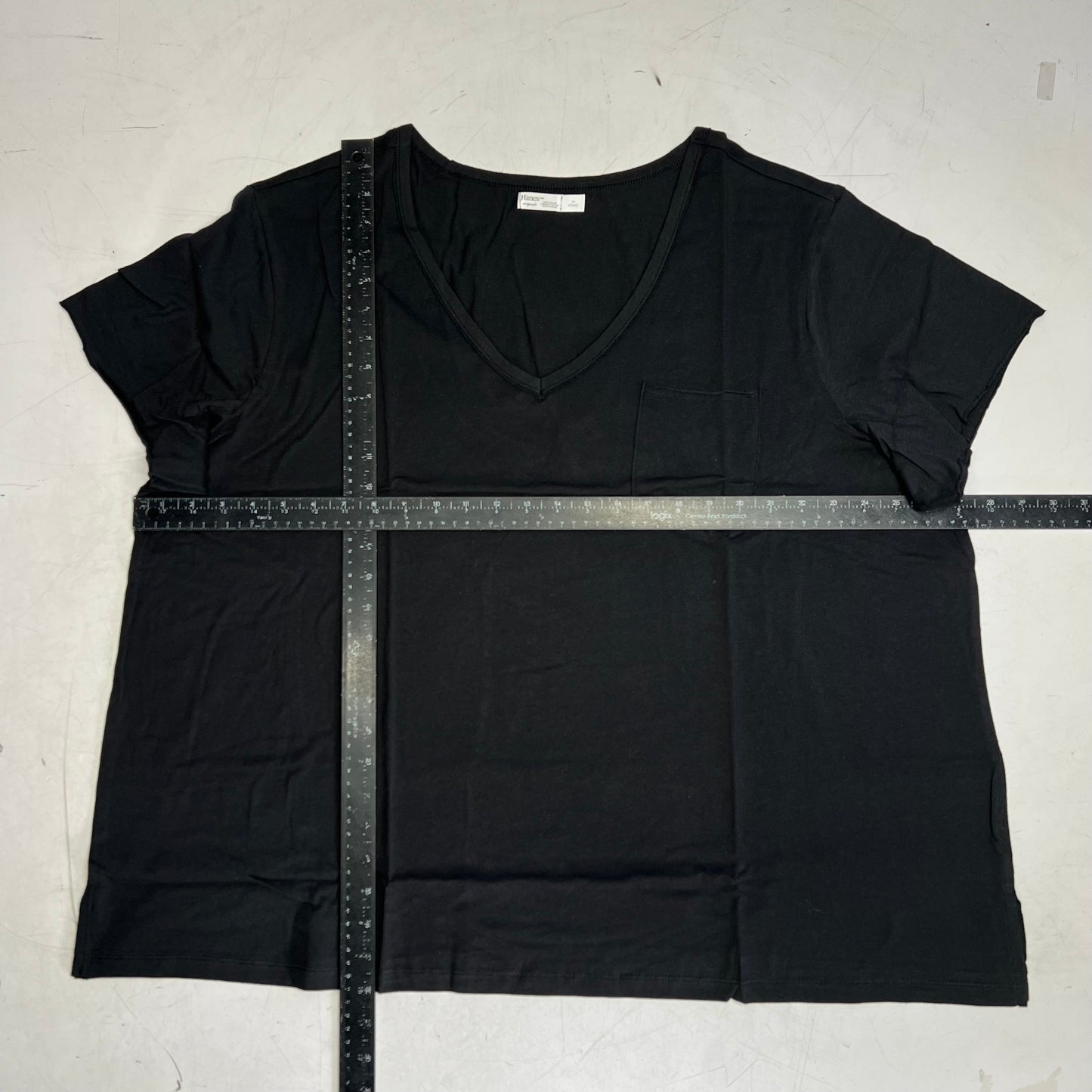 HANES Originals V Neck Tee Shirt W/ Chest Pocket Women's Sz 2X Black 0G159P