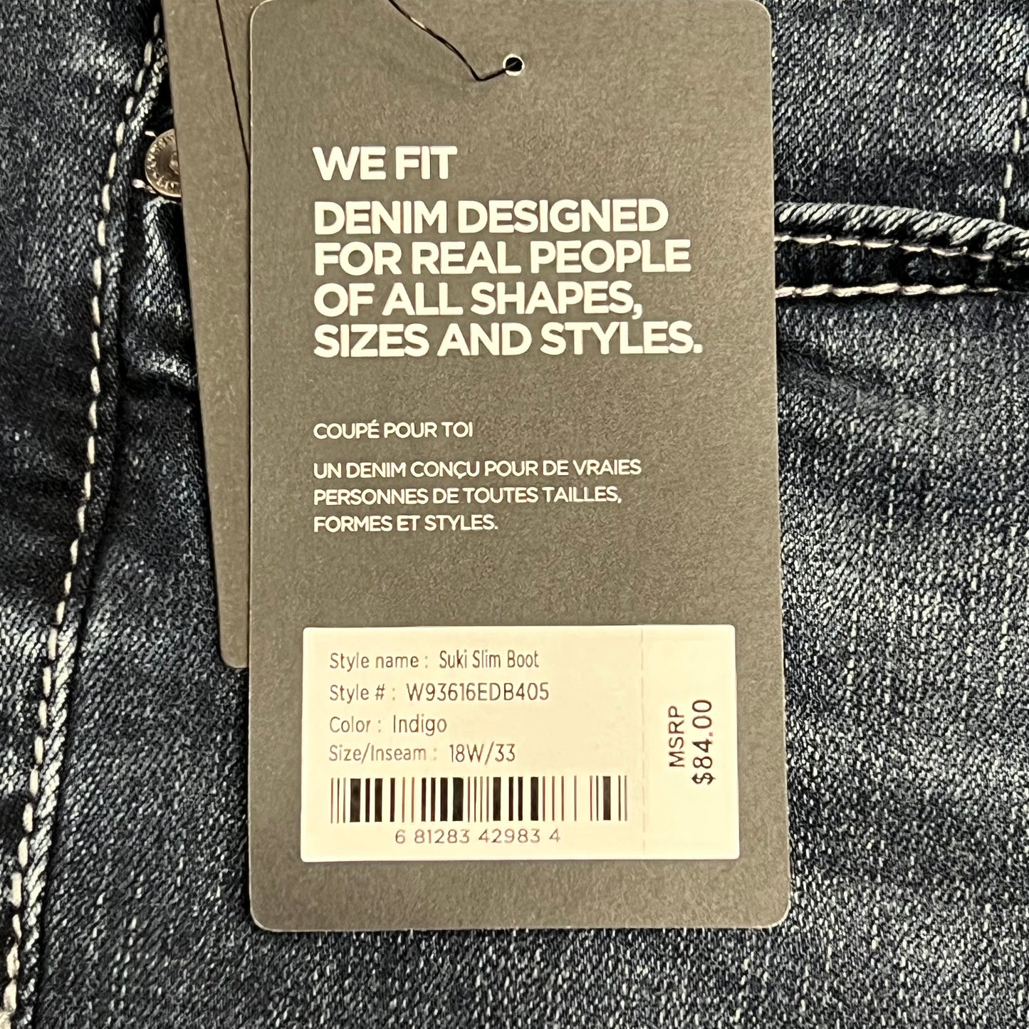 SILVER JEANS CO Suki Curvy Fit Mid Rise Slim Boot Jeans Women's Sz 18/33 Indigo