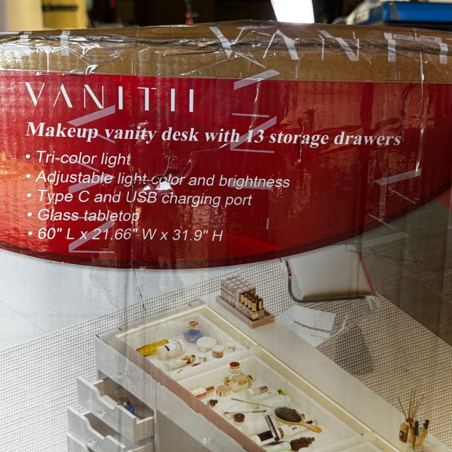 VANITTI Makeup Vanity Desk With 13 Storage Drawers 60"L x 21.66"W x 31.9"H White VNT-EVA-C01-WHT-02 (New Other, Minor Damage)