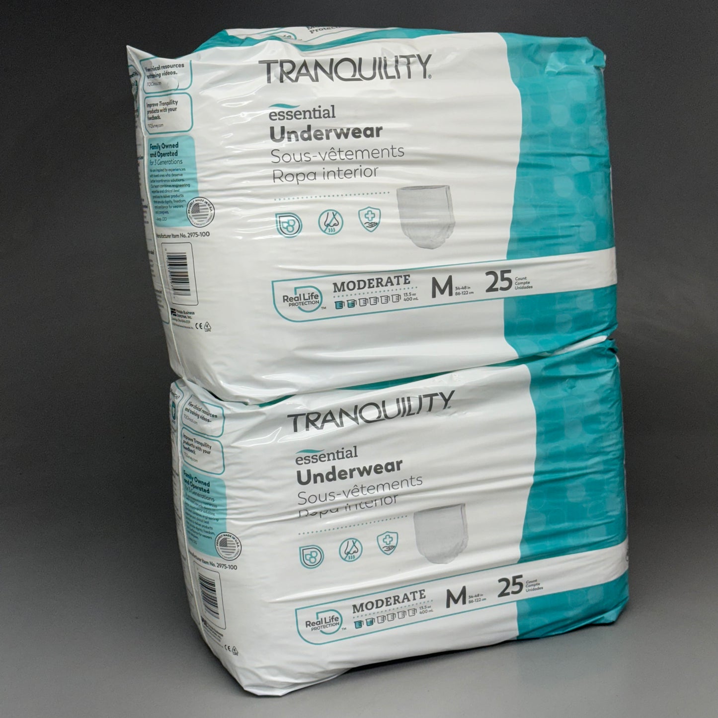 TRANQUILITY Essential Underwear 25 Count- Heavy Medium (34-48in) White