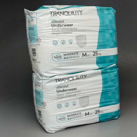 TRANQUILITY 2PK of 25 Essential Underwear - Heavy Medium (34-48in) White