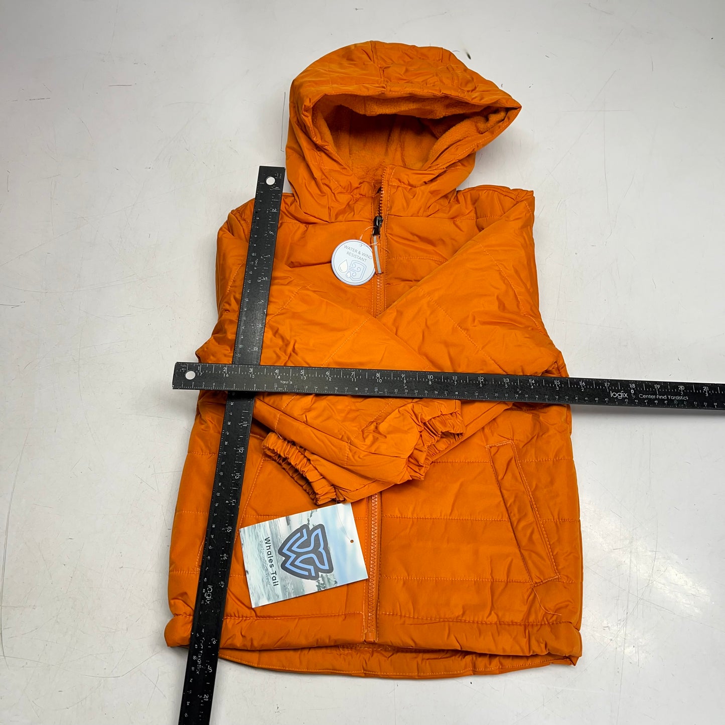 WHALES TAIL Fleece Lined Hooded Full Zip Up Winter Coat  Boy's Sz 6 Orange