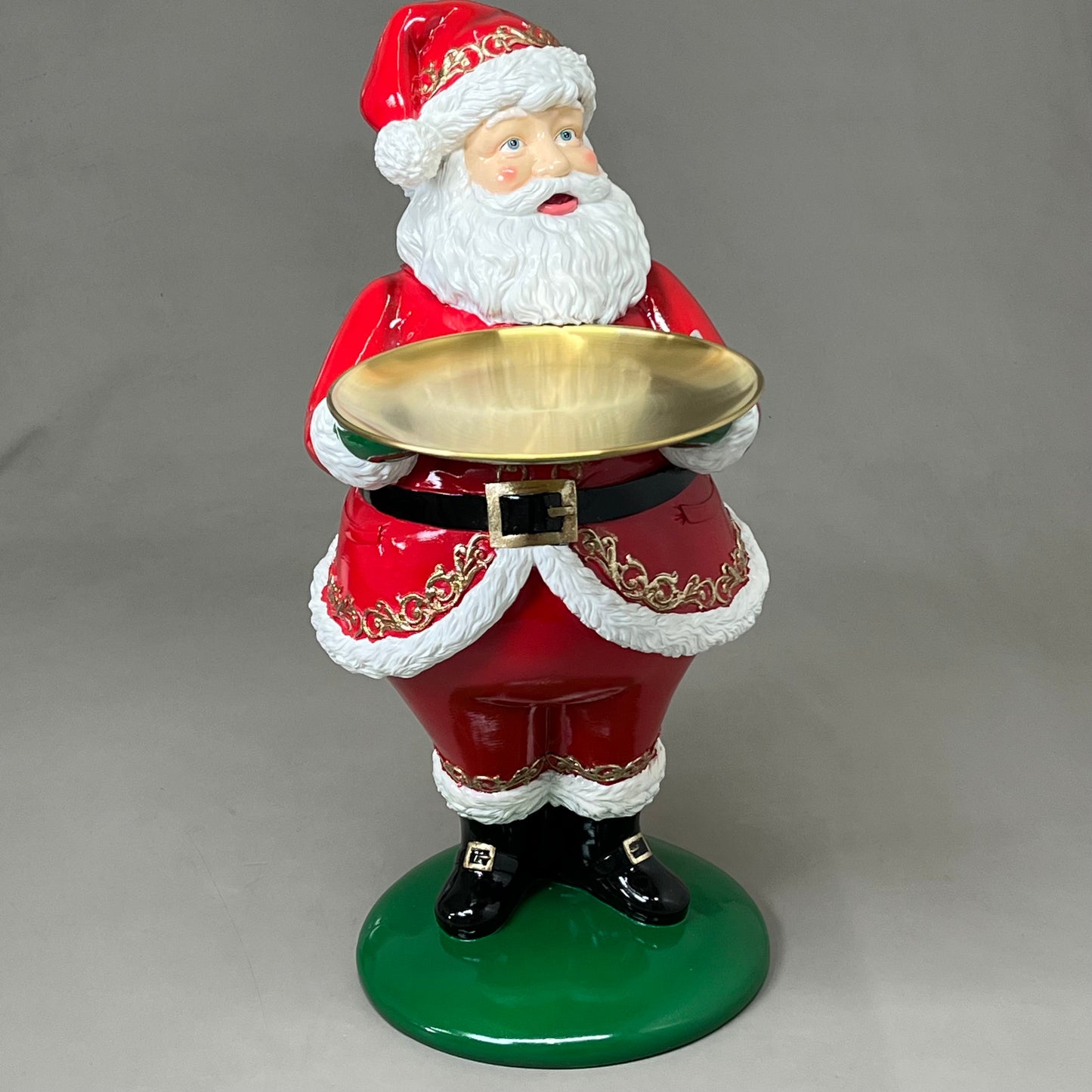 RAZ IMPORT Resin & Iron Santa Butler w/ Plate Food Safe Gold/Red 24.25" 4457707