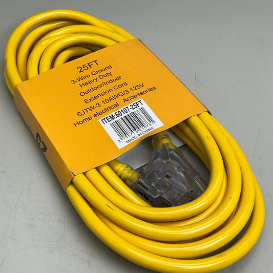 HOME ELECTRICAL ACCESSORIES Heavy Duty Outdoor/Indoor Extension Cord 10 Gauge, 25' Yellow SJTW-3