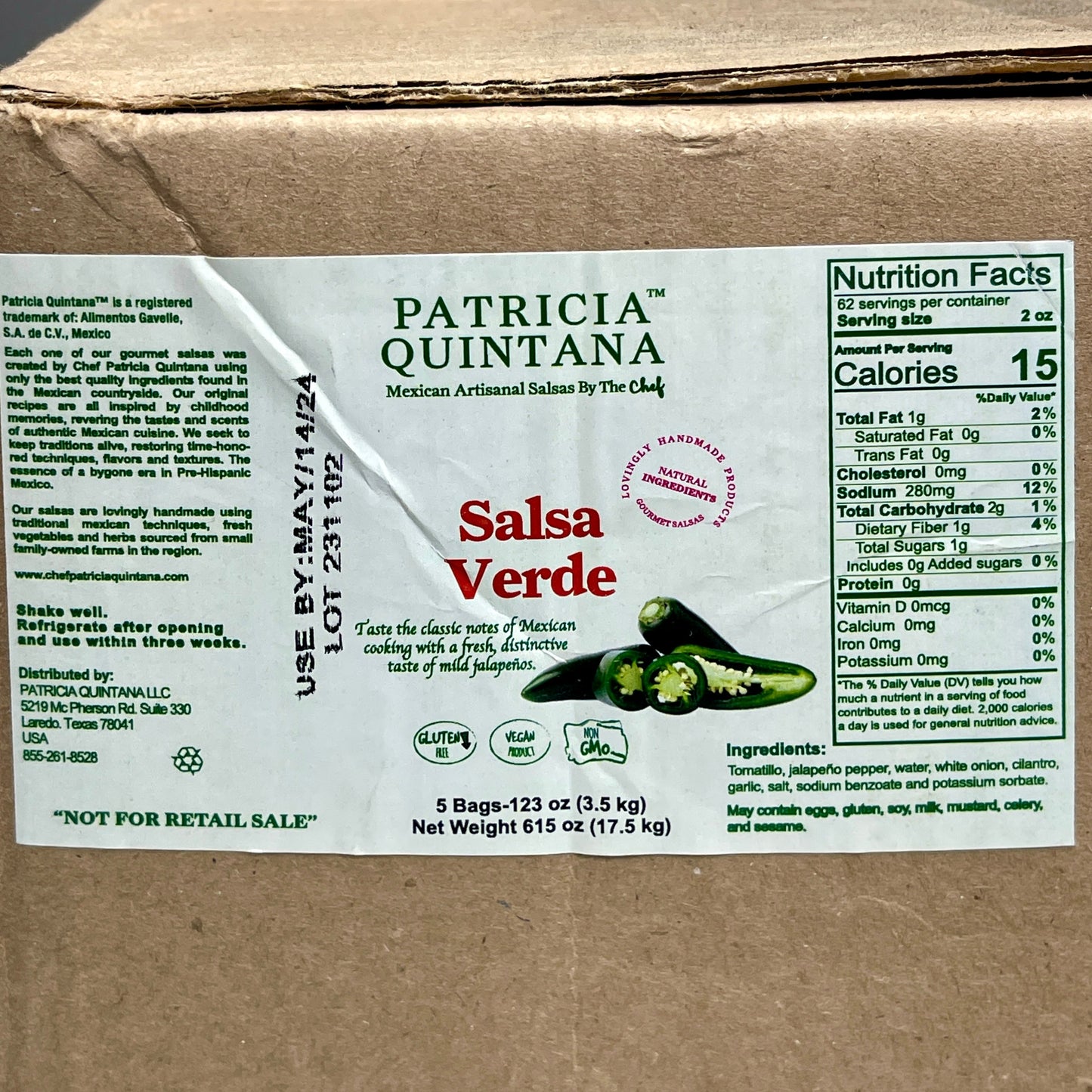 ZA@ PATRICIA QUINTANA (5 PACK) Victorico's Salsa Verde 123 oz Each 231102 BB: 05/14/24 D