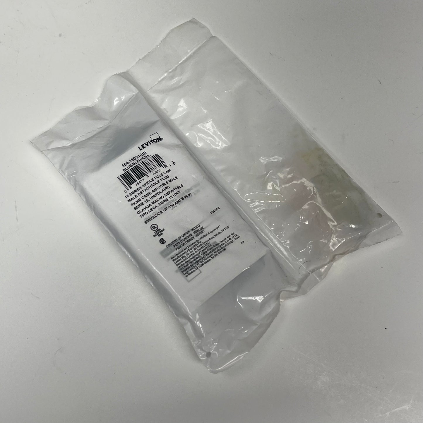LEVITON 15 Series Male Plug Cable Range #8-#2 AWG Blue 164-15D21-UB