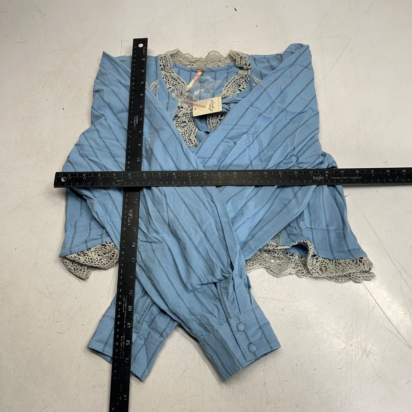 FREE PEOPLE Bali Jude Embroidered Lace Top Women's Sz S Chambray 103467213