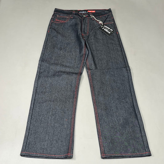 KAYDENK Raw Loose Fit Unwashed Denim Contrast Stitch Jean Men SZ 30/30 Black/Red