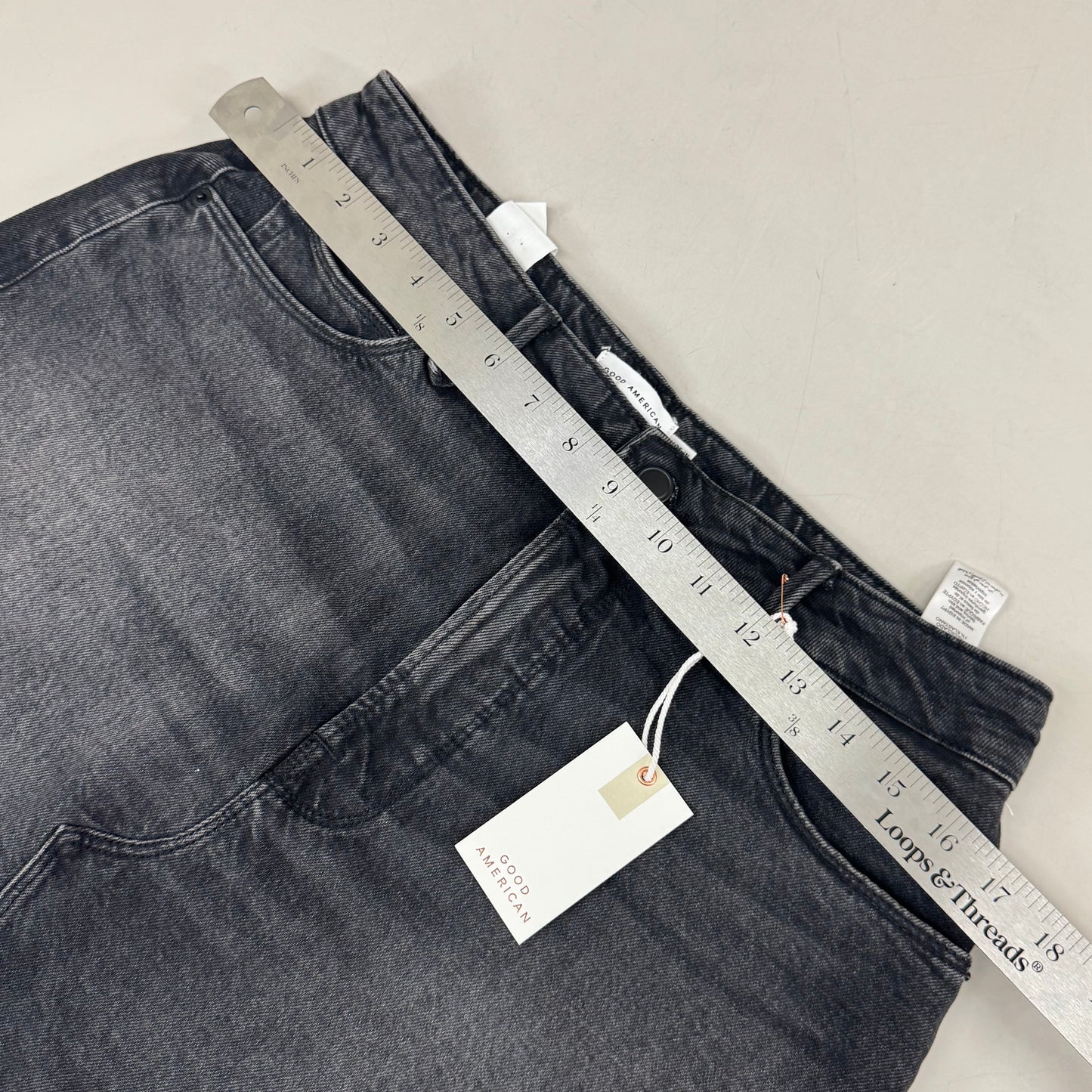 GOOD AMERICAN Denim Crystal Trim Skirt Women's Sz 10 Black376 GFD301