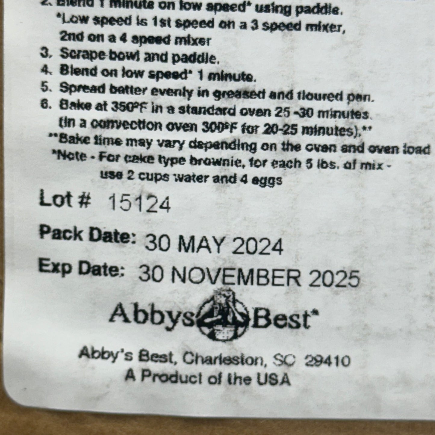 ABBY’S BEST (6 POUNDS) Low Fat Brownie Mix Chocolate BB 11/25