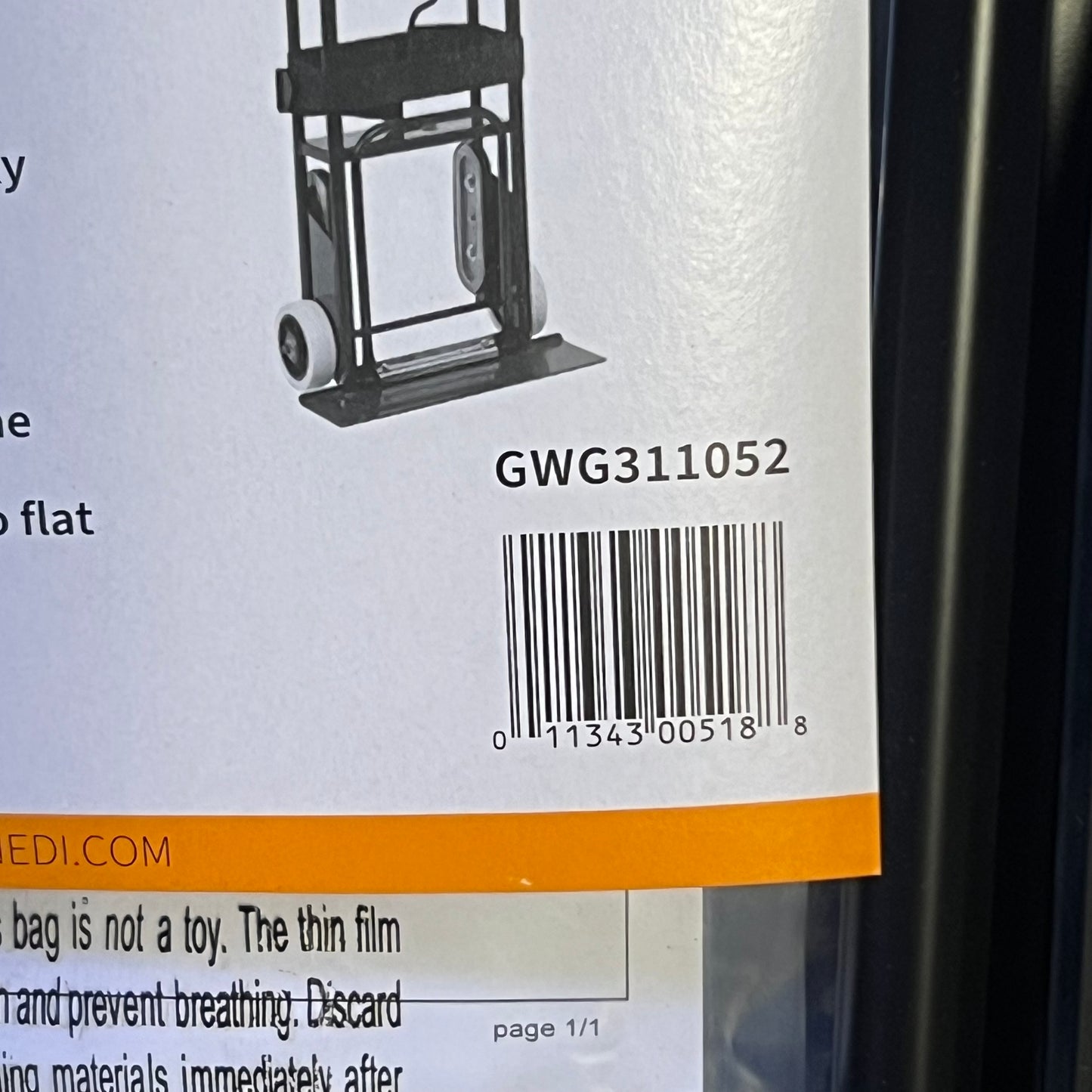 BRAVE Hand Truck 800 Lb. Sz 16"W x 6"L x 59"H Black GWG311052