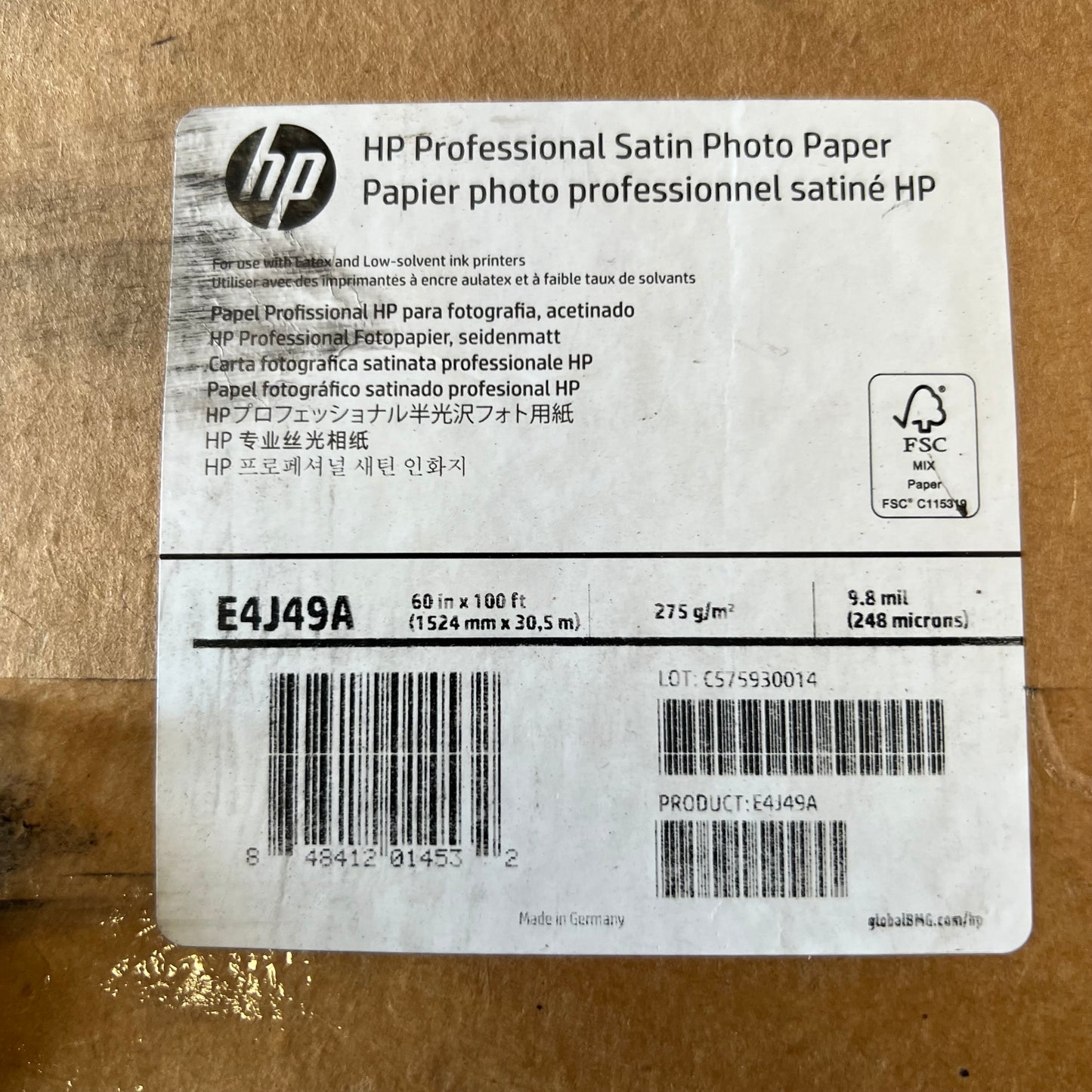 HP Professional Satin Photo Paper 60in x 100ft White E4J49A