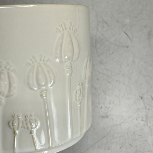 SILVER TREE Poppy Bud Pattern Ceramic Plant Pot  5"x5" Glaze Crème A11057