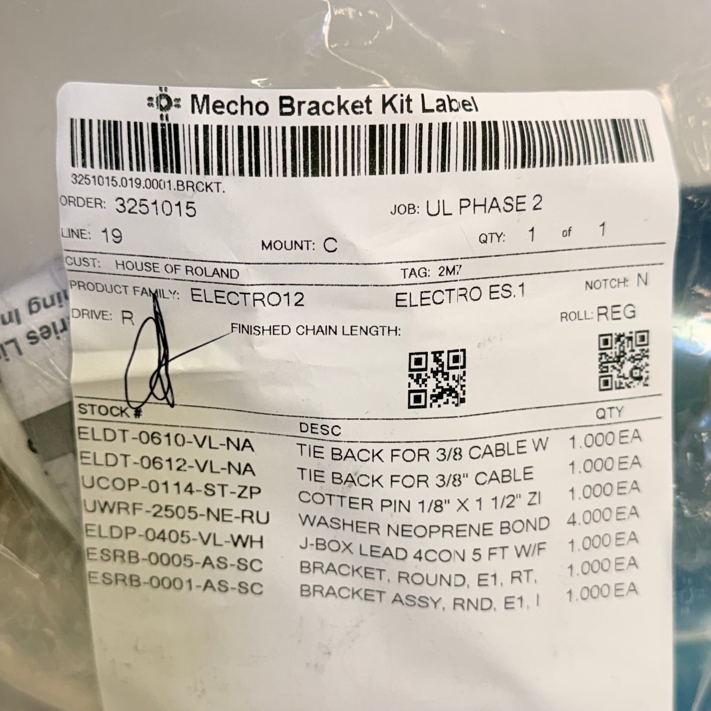 ZA@ MECHO Bracket Kit Label Electro 12 ES.1 New- AS-IS