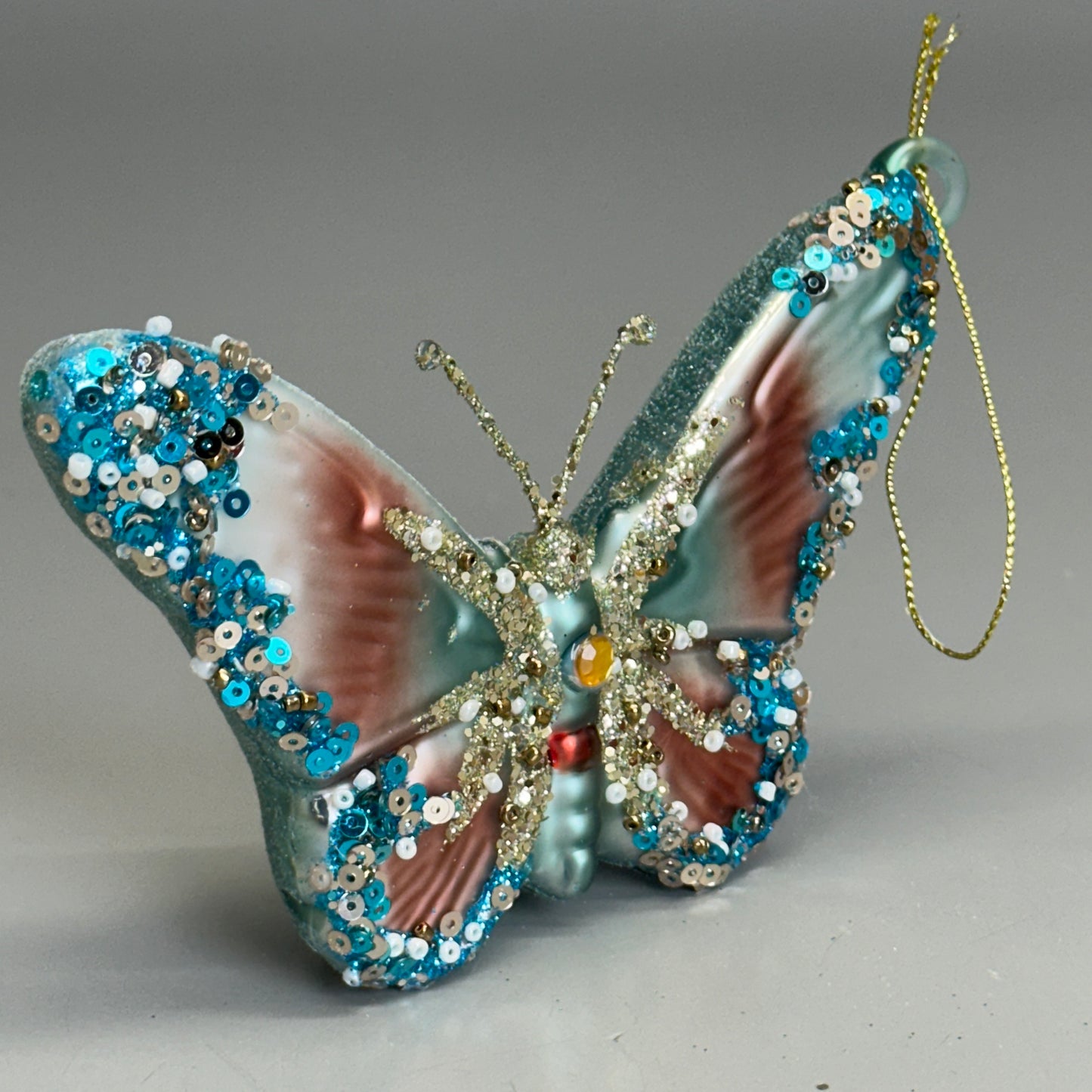 KURT S. ADLER Glass Butterfly Christmas Ornament 3“ Teal Blue F2335