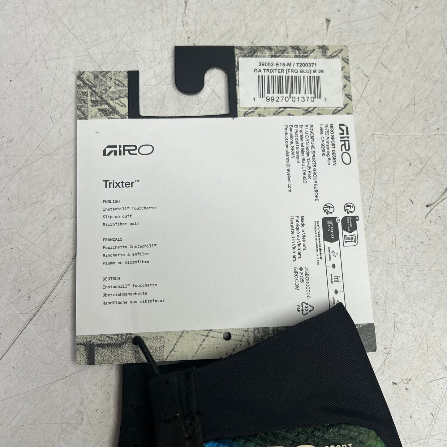 GIRO Trixter Glove Lightweight Instachill Fabric Unisex Sz M Frequency Blue 7200371