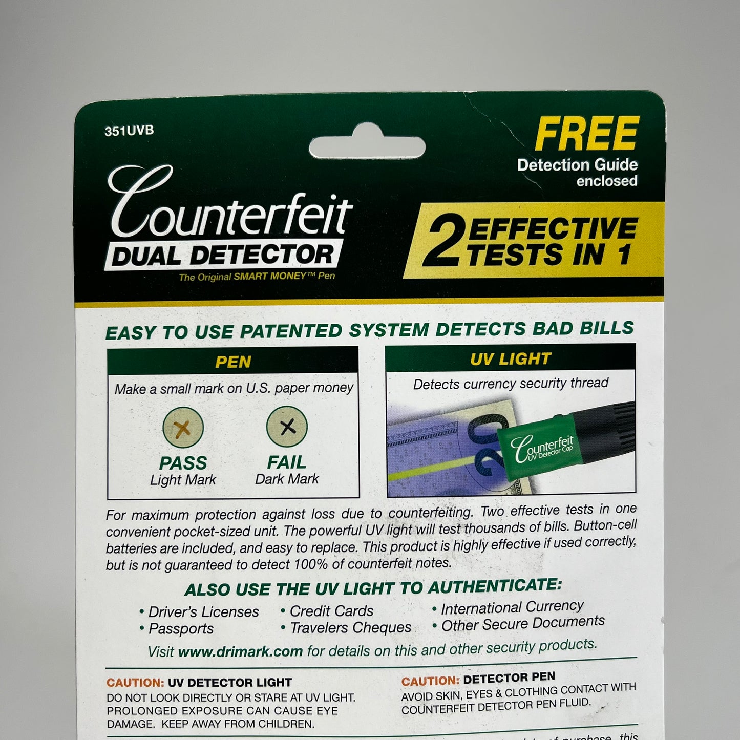 DRI MARK (2 PACK, 3 EACH) Counterfeit Dual Detector Uv Light Bonus Pack 351UVB