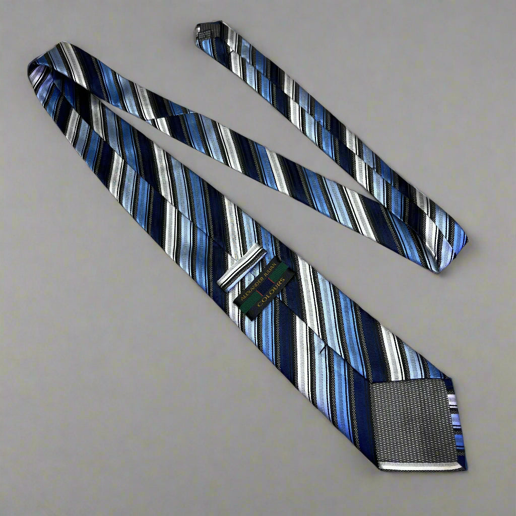 ALEXANDER JULIAN COLOURS Slanted Design Tie 60" Black/Navy Blue (Pre-Owned)