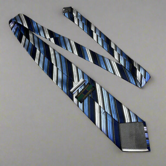 ALEXANDER JULIAN COLOURS Slanted Design Tie 60" Black/Navy Blue (Pre-Owned)