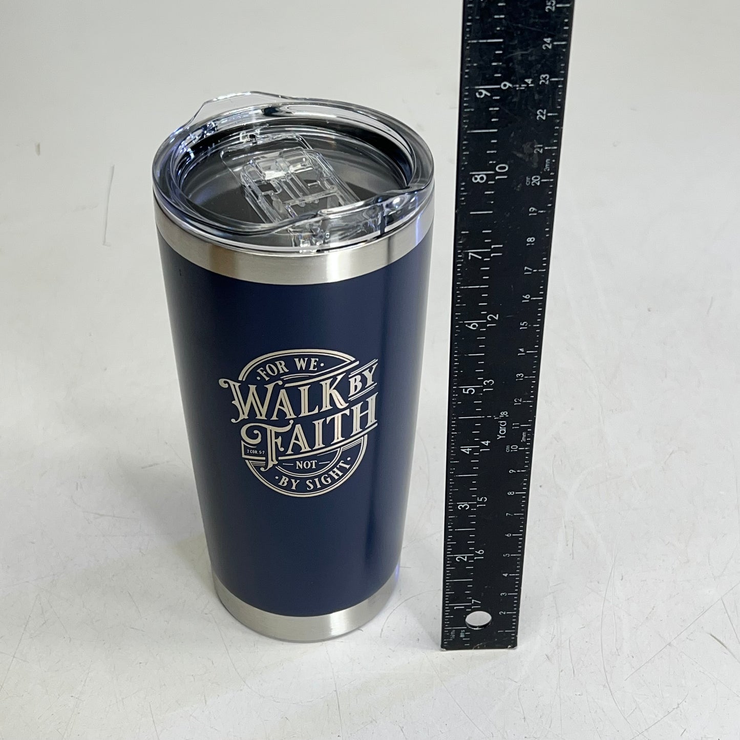 CHRISTIAN ART GIFTS Corinthians 5:7 Stainless Steel Travel Tumbler 18 Fl Oz Blue