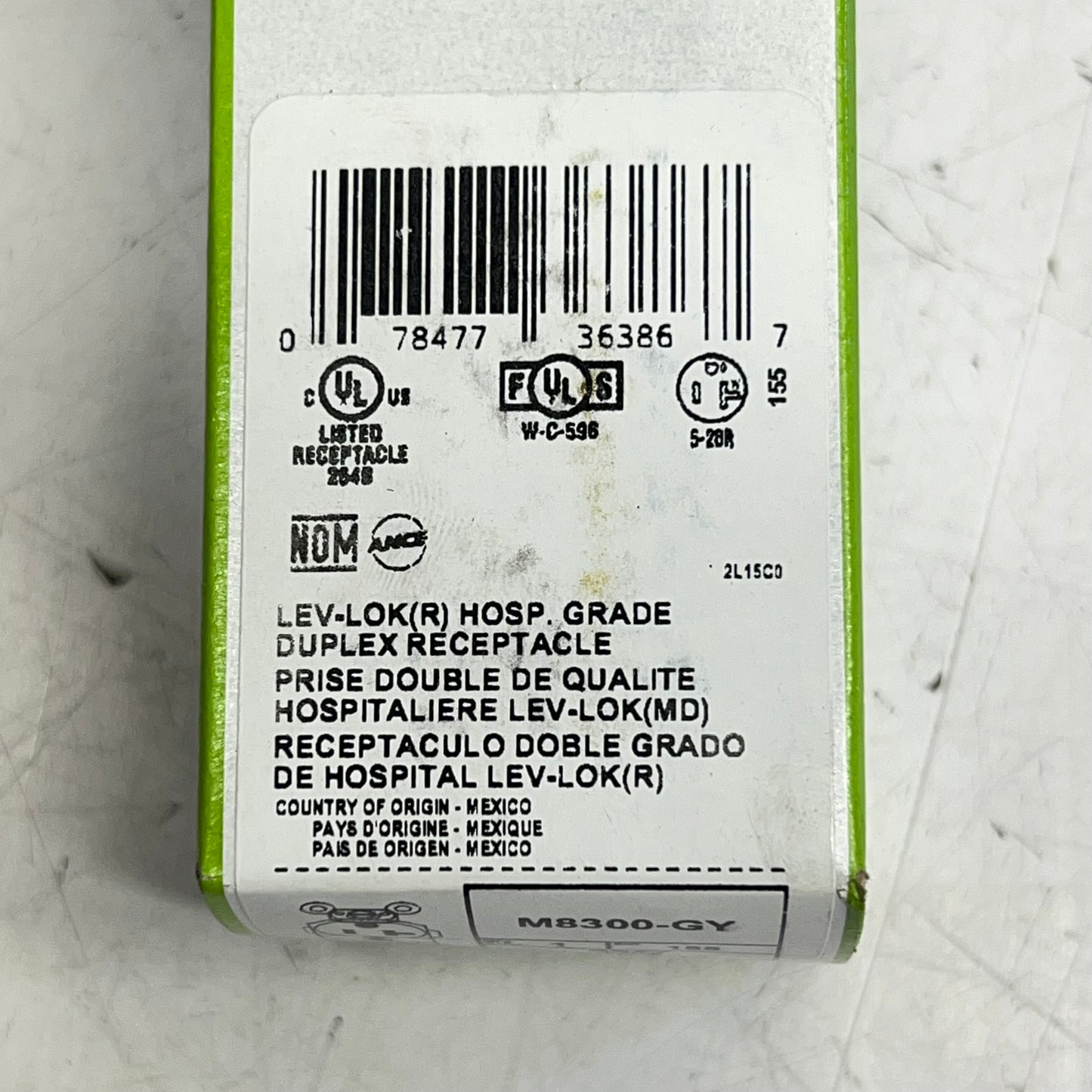 LEVITON  Lev-lok Hospital Grade Duplex Receptacle 20 Amp 125 V Grey M8300-GY