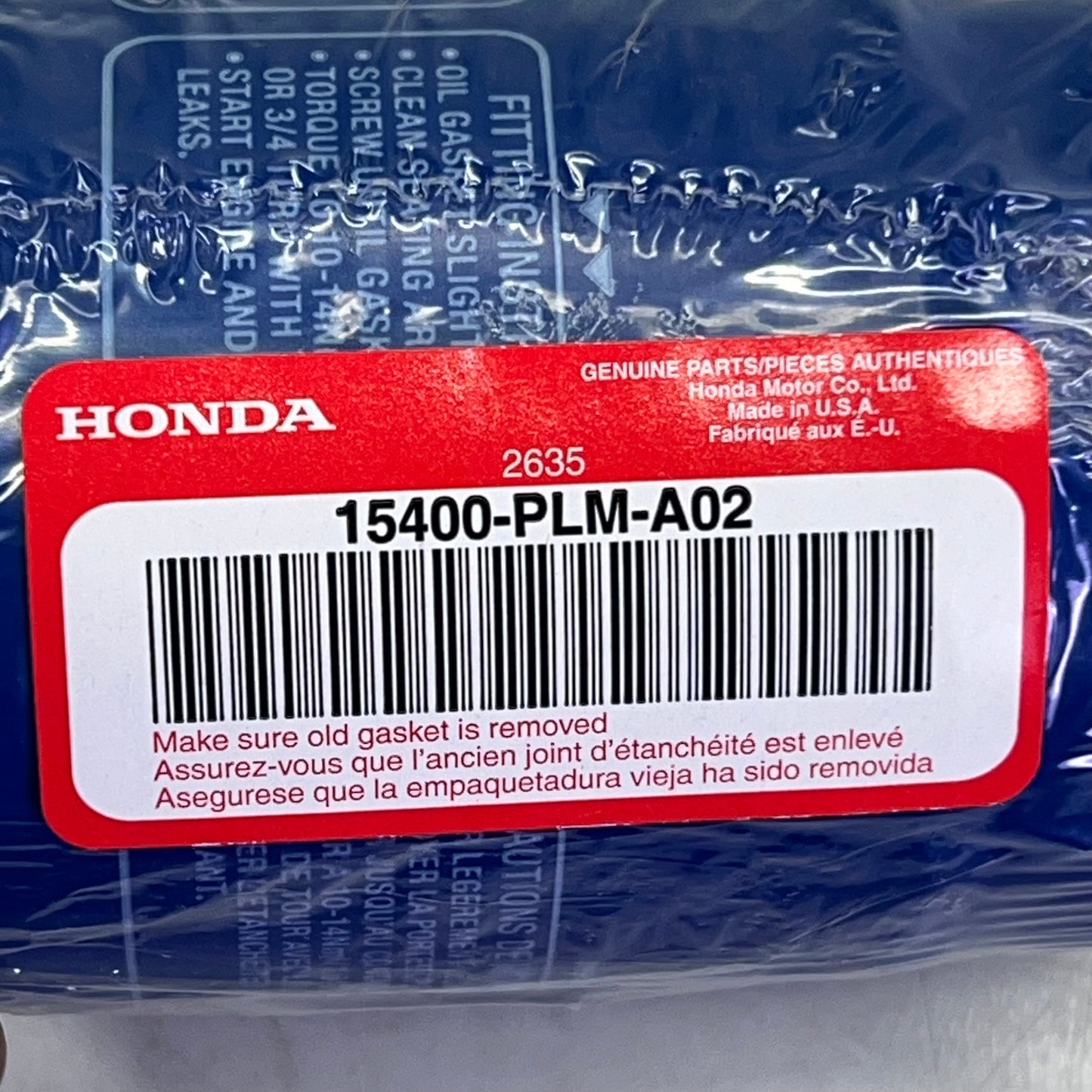 HONDA (10 PACK) Genuine OEM Oil Filter (No Drain Plug Washer) A02 15400-PLM-A02