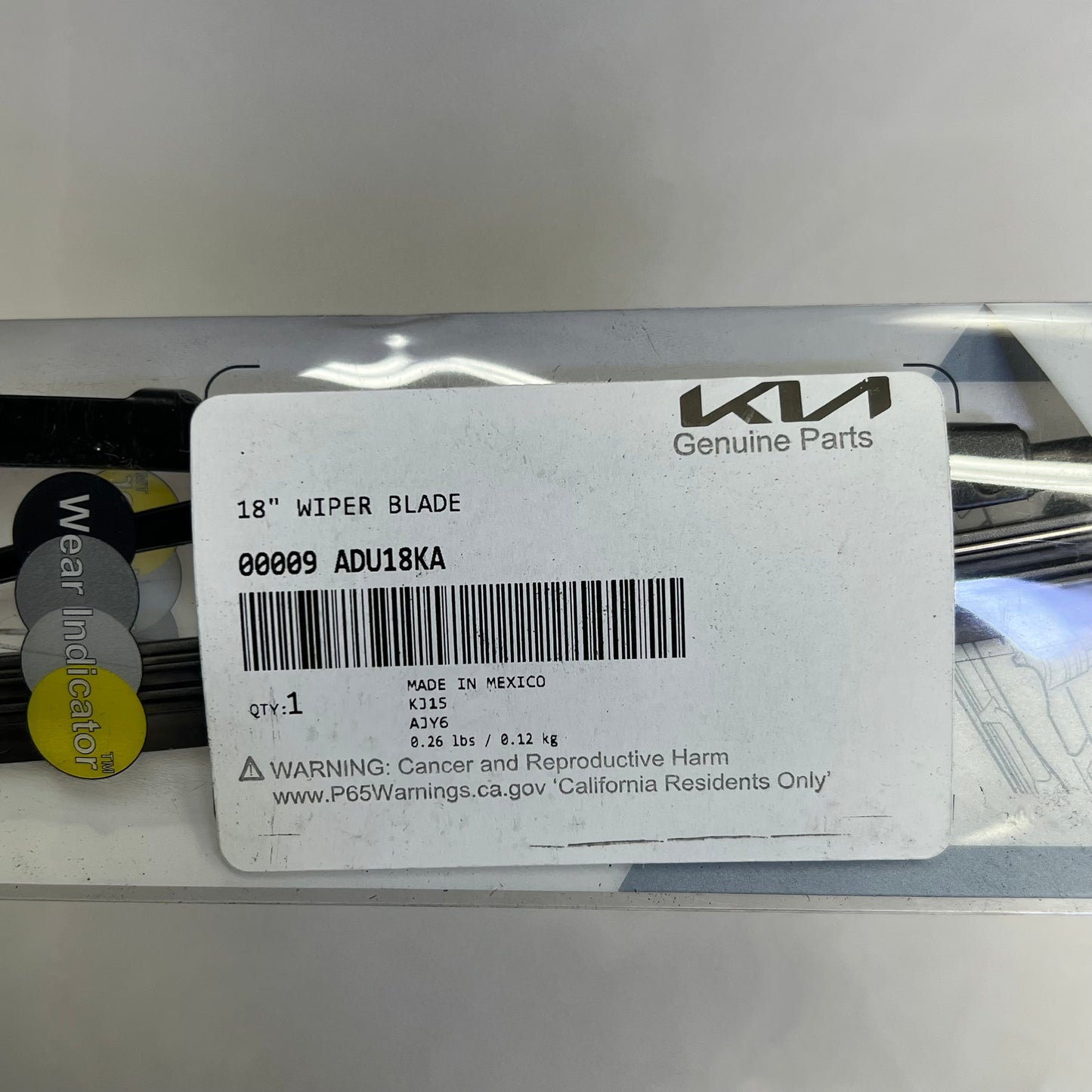 KIA (2 PACK) Genuine OEM Wiper Blade Right Front & Rear 18" Black 00009-ADU18KA