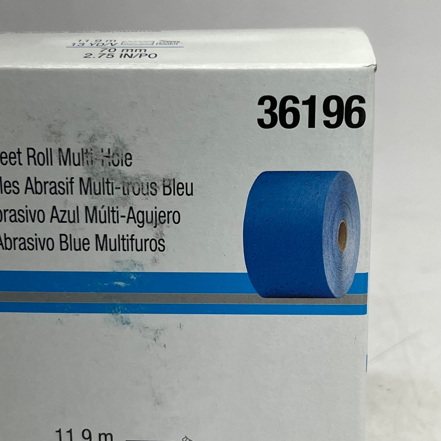 3M Hookit Blue Abrasive Sheet Roll Multi Hole 13YD Blue 36196