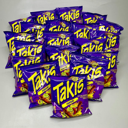 TAKIS 20-PACK! Fuego Hot Chili Pepper & Lime Rolled Tortilla Chips 3.25 oz BB 03/24