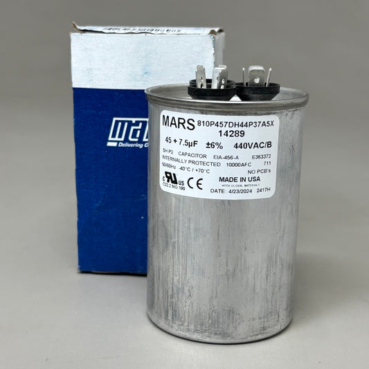 MARS Aluminum Motor Run Capacitor Round 45/7.5 MFD 440/370VAC Dual Voltage 14289