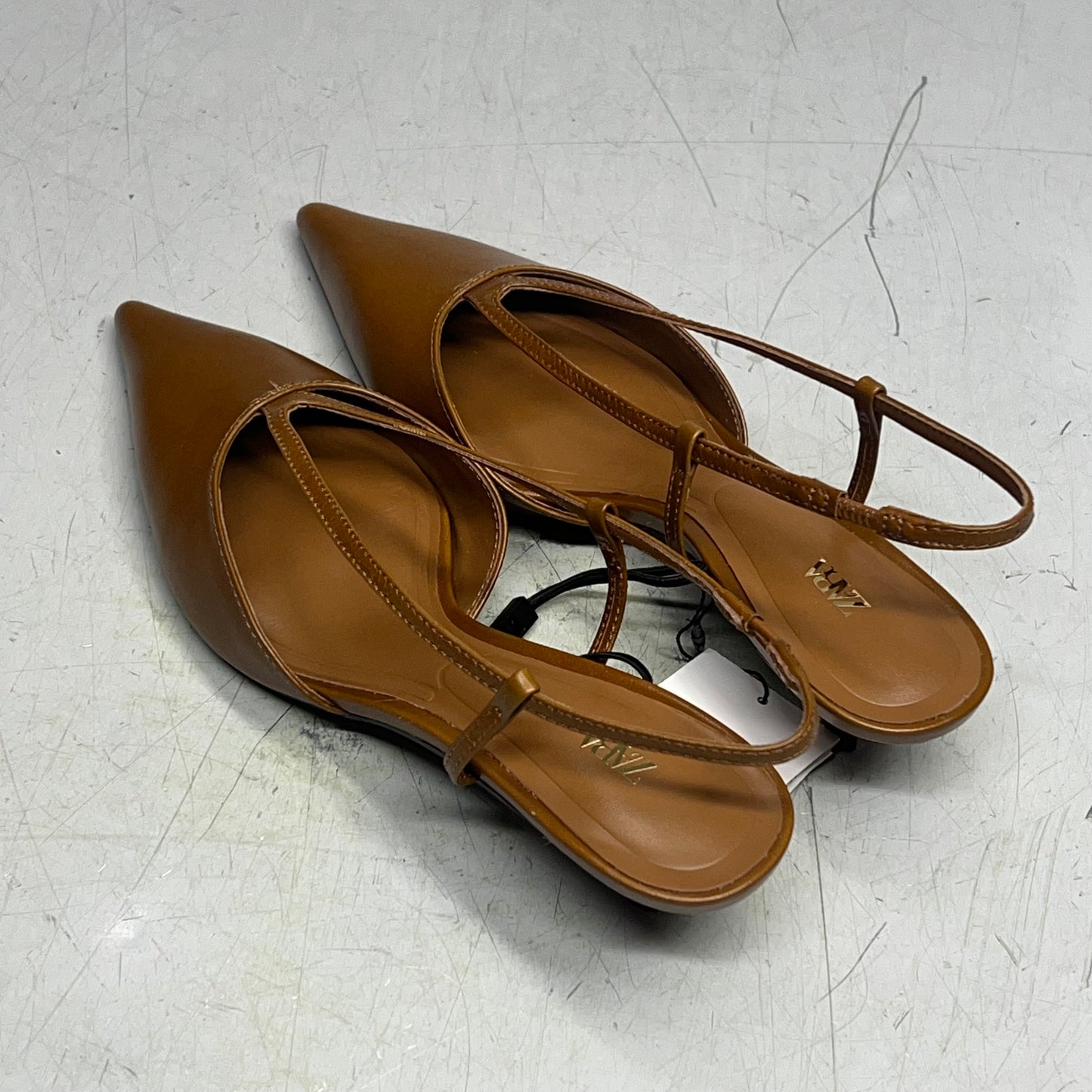 ZA@ ZARA Leather Pointed Toe Heel Sandal Women's Sz EU 38 / US Sz 7.5 Brown