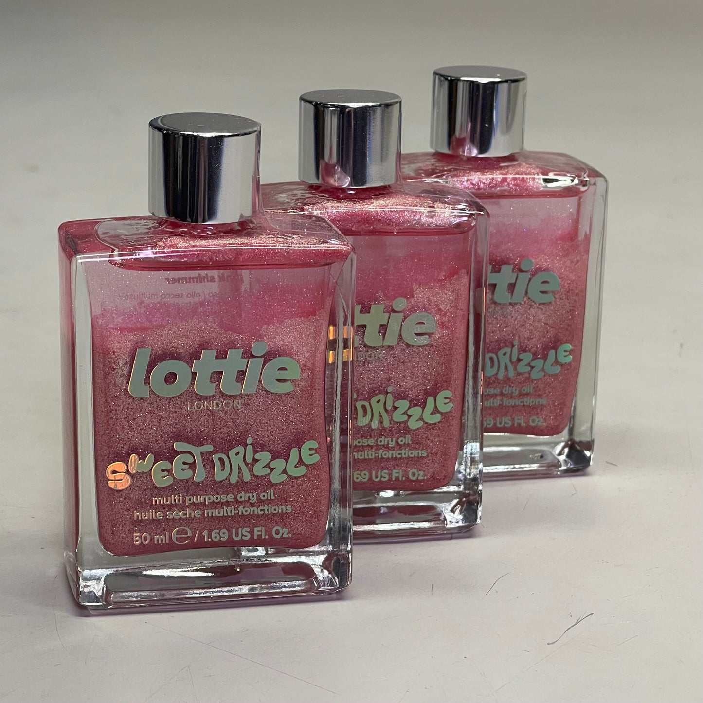 ZA@ LOTTIE LONDON (3 PACK) Sweet Drizzle Body Oil 1.69 fl oz "Pink Shimmer" SPR021 E