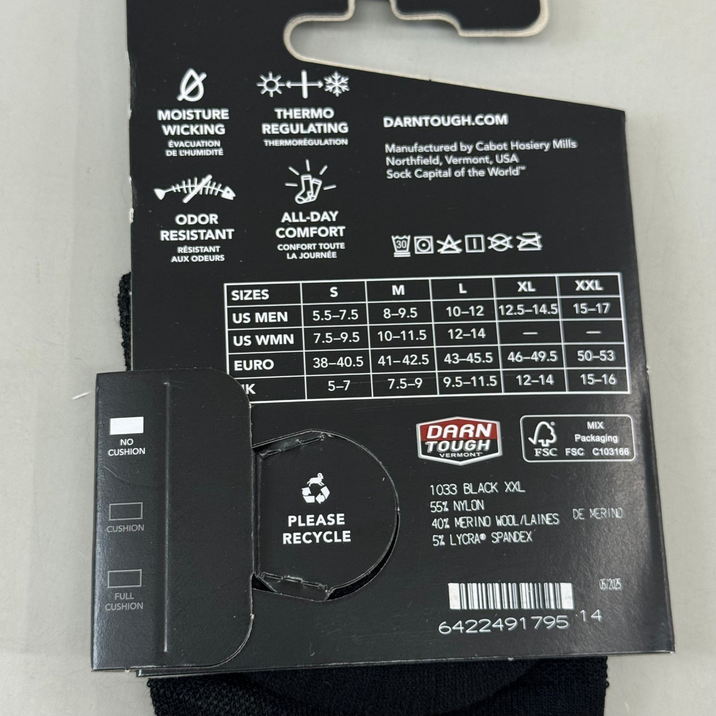 DARN TOUGH Running Socks No Show Tab Lightweight Merino Wool Men SZ XXL 15-17 Black