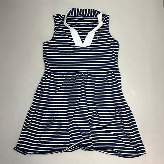 NAUTICA JEANS Tiered Collared Sleeveless Dress Women's Sz M Navy Blue/White