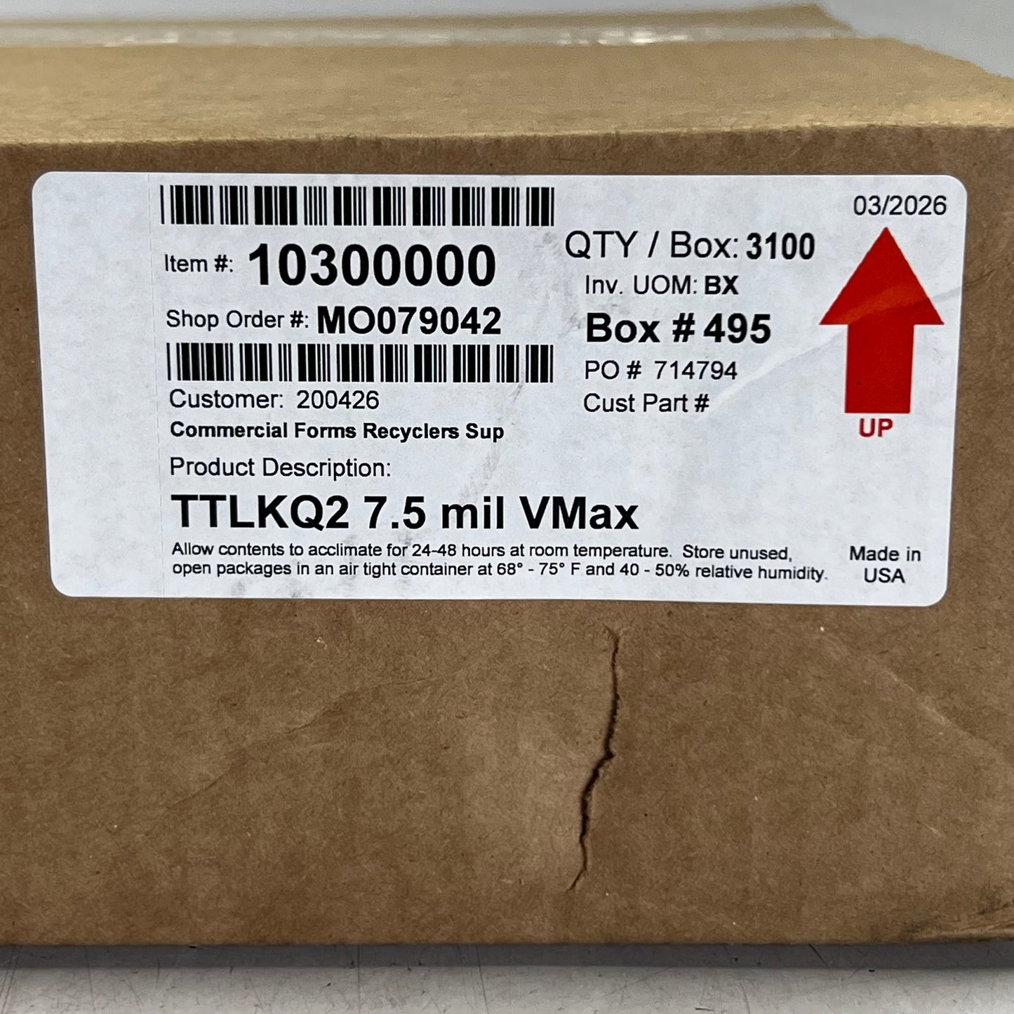 ZA@ LKQ (3100 Labels) Labels Sz 4"W X 7"L, MO079042