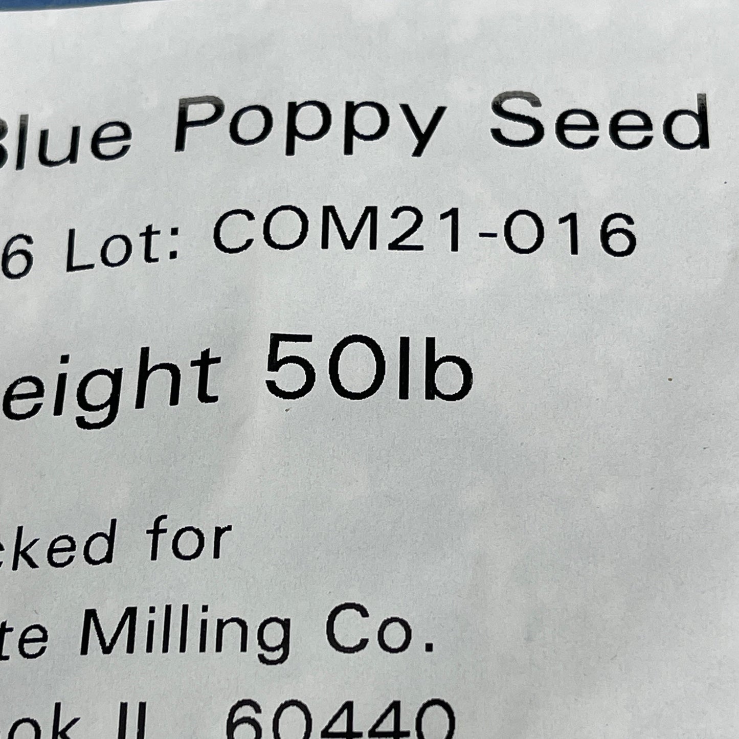 BAY STATE MILLING Spanish Blue Poppy Seed 50 lb Bag BB 11/24 (New)