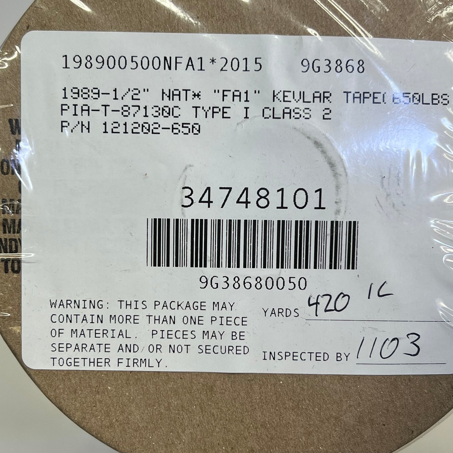 BALLY RIBBON MILLS Kevlar Tape Flame Resistant 650lbs x 40Yds Yellow 121202-650