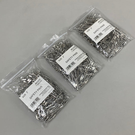 ZA@ CHARLES LEONARD INC (3 PACK, 432 PINS TOTAL) Safety Pins Nickel Plated Size 2" 83200