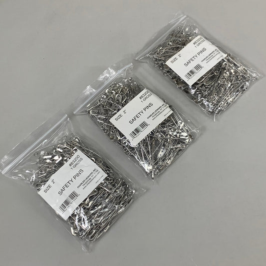 ZA@ CHARLES LEONARD INC (3 PACK, 18,432 PINS TOTAL) Safety Pins Nickel Plated Size 2" 83200 G