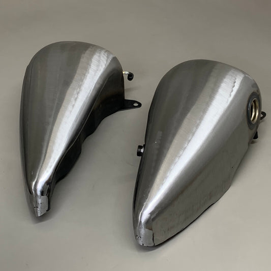 V-TWIN (2 PACK!) Bobbed Motorcycle 3.5 Gallon Gas Tank Set 7" x 19" 38-0112 Silver