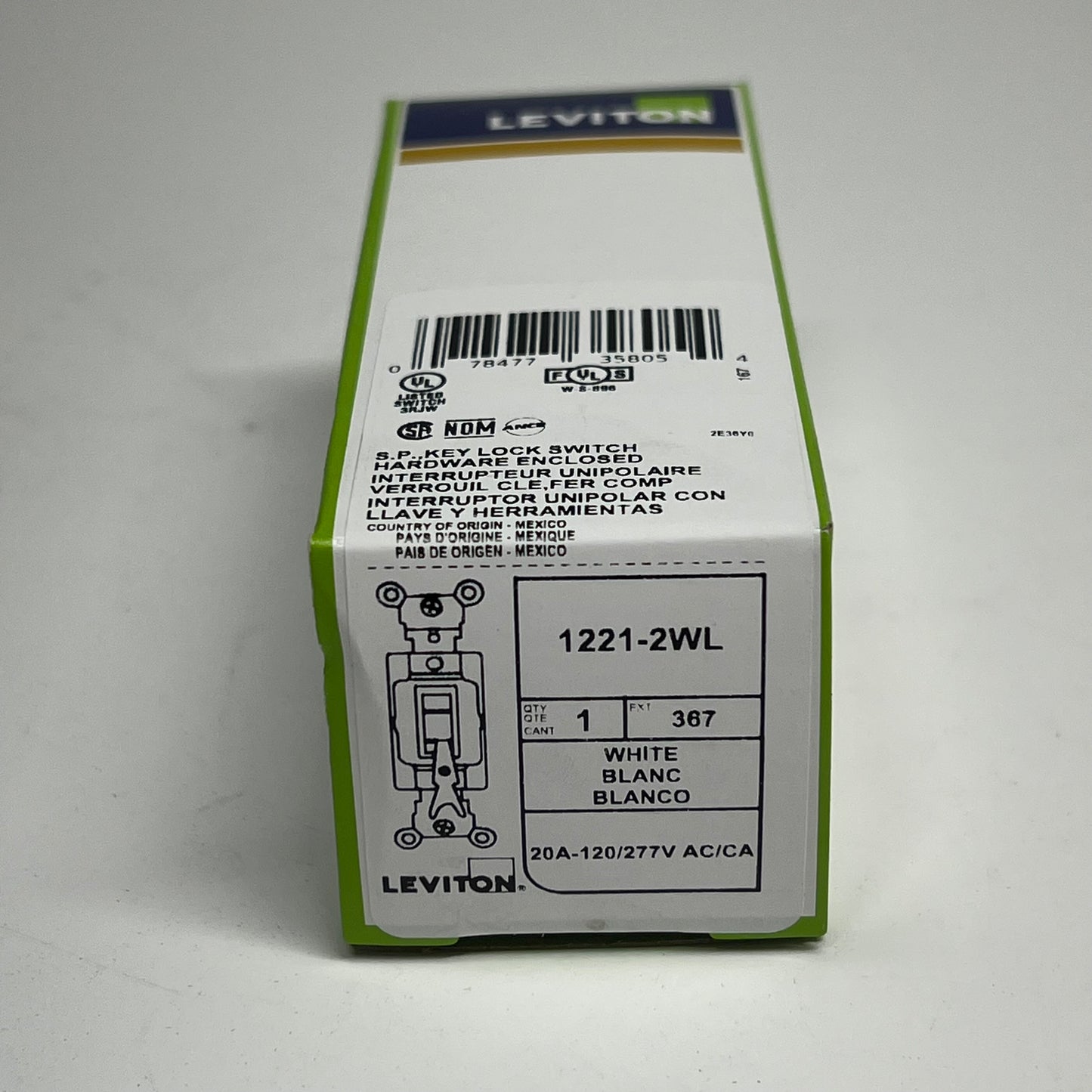LEVITON Locking Toggle Switch Single Pole Quiet Switch 20 AMP 1221-2WL