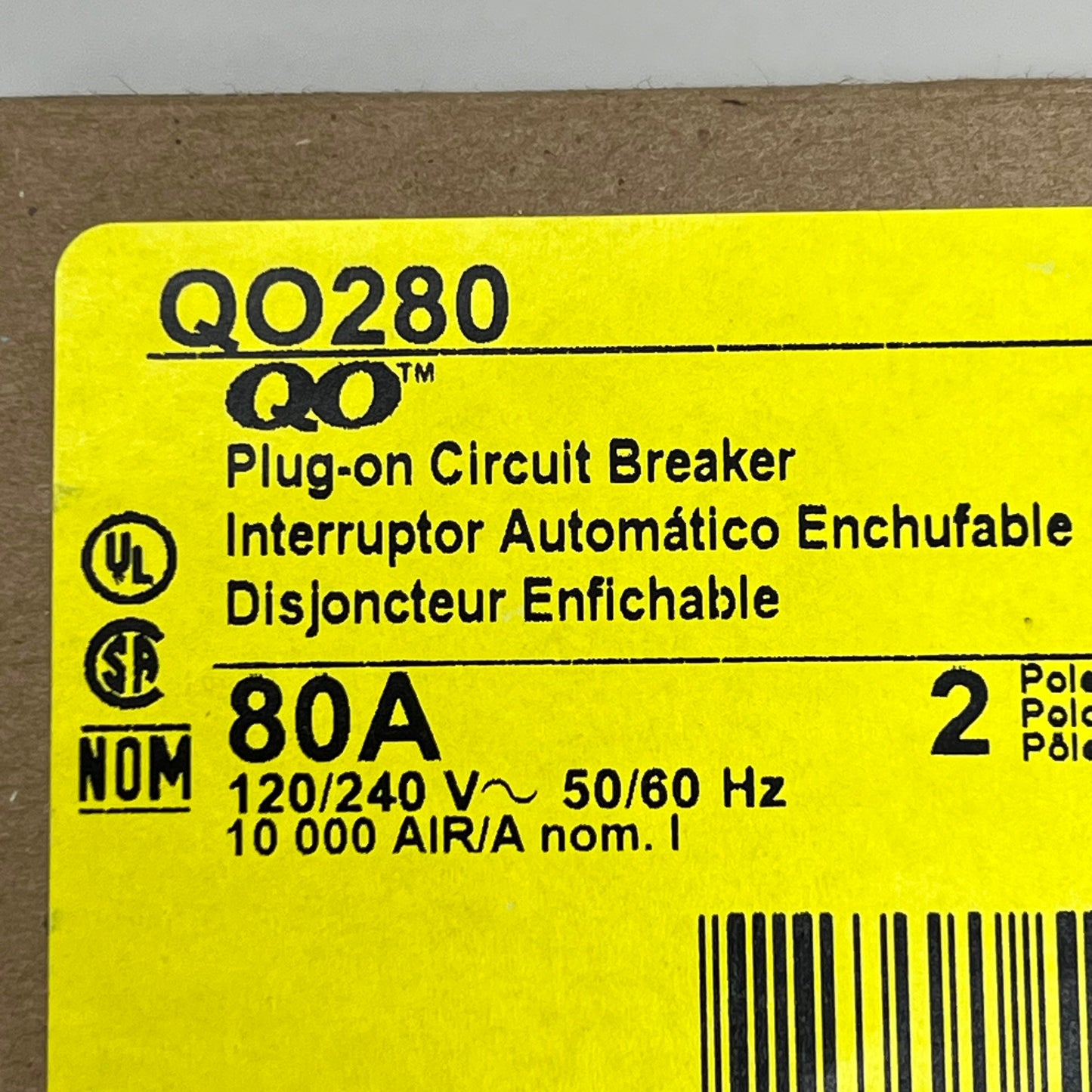 SQUARE D 80 AMP Circuit Breaker Plug-In 2 Pole 240 Volt QO280